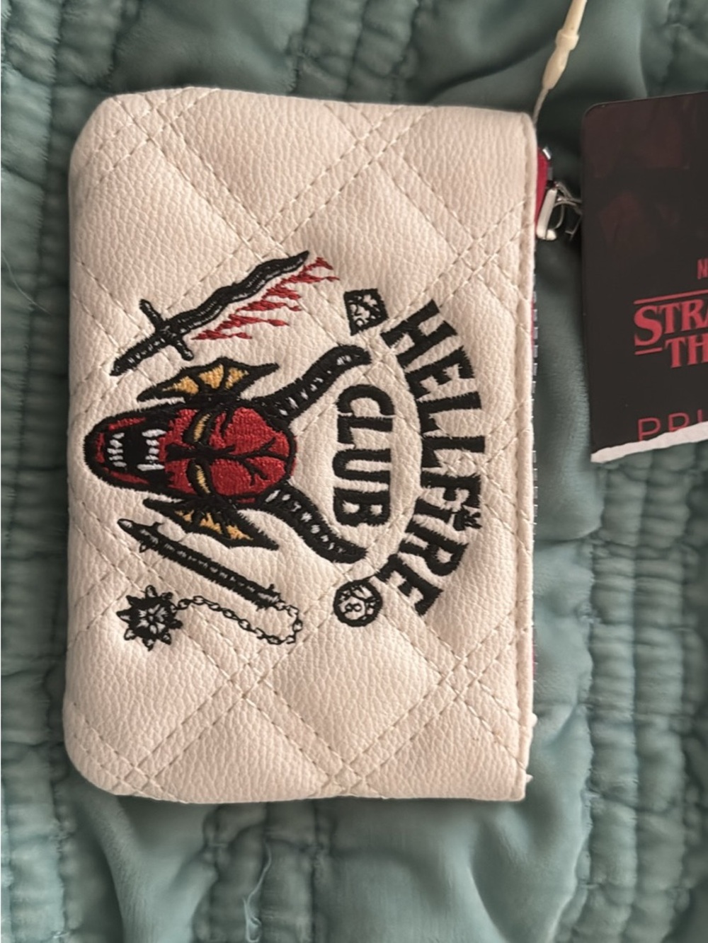 Primark White Quilted 'Hellfire Club' Embroidered Coin Purse
